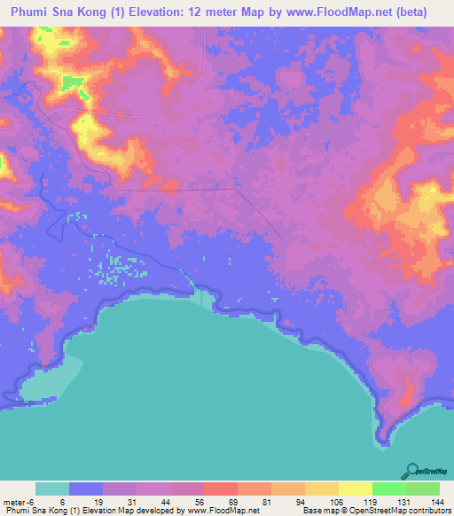 Phumi Sna Kong (1),Cambodia Elevation Map