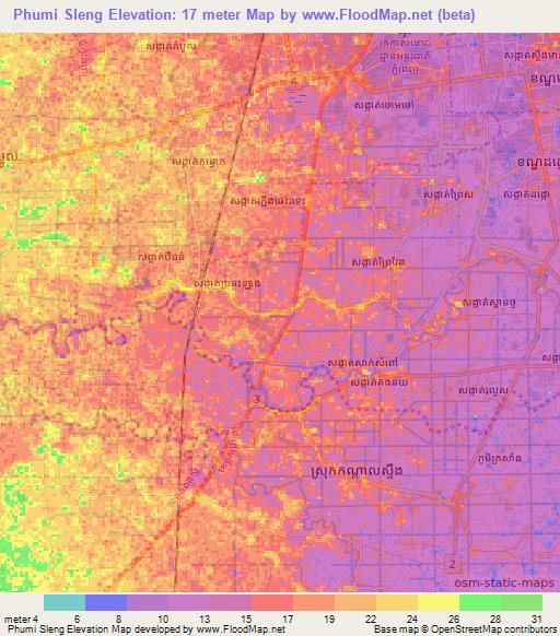 Phumi Sleng,Cambodia Elevation Map