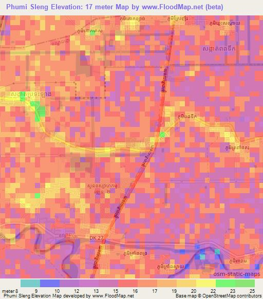 Phumi Sleng,Cambodia Elevation Map