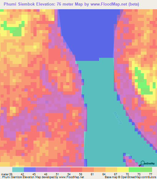 Phumi Siembok,Cambodia Elevation Map