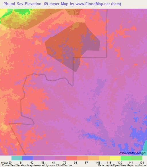 Phumi Sev,Cambodia Elevation Map