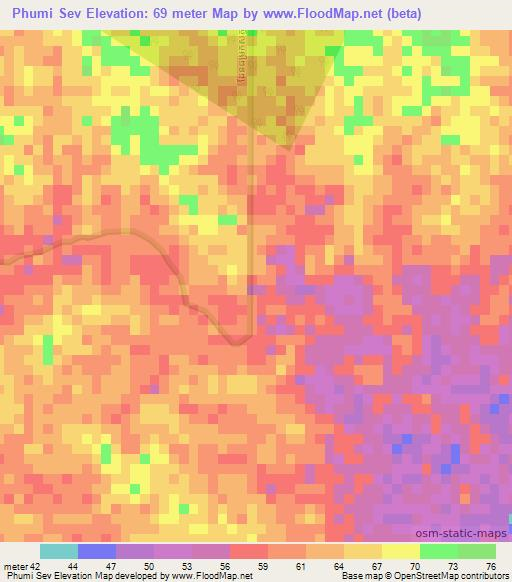 Phumi Sev,Cambodia Elevation Map