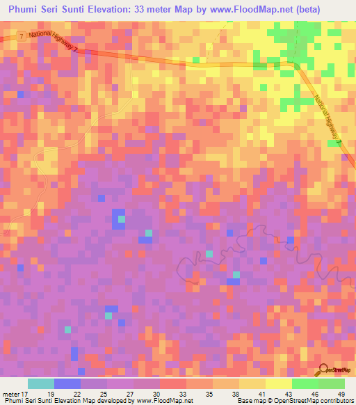 Phumi Seri Sunti,Cambodia Elevation Map