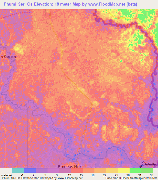 Phumi Seri Os,Cambodia Elevation Map