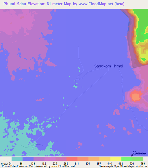 Phumi Sdau,Cambodia Elevation Map