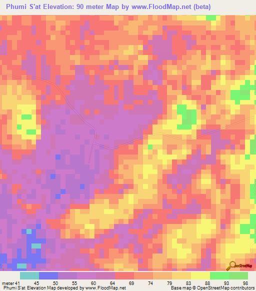 Phumi S'at,Cambodia Elevation Map