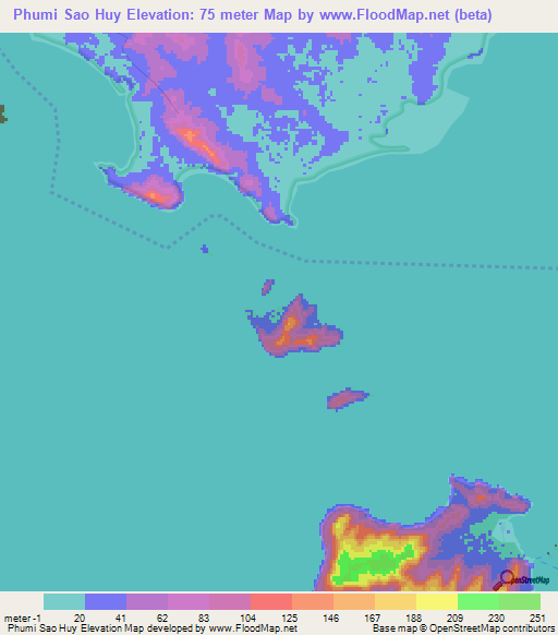Phumi Sao Huy,Cambodia Elevation Map