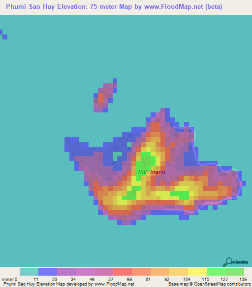 Phumi Sao Huy,Cambodia Elevation Map