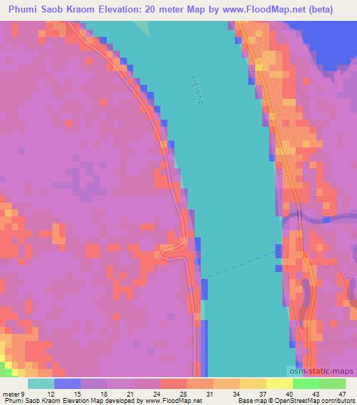 Phumi Saob Kraom,Cambodia Elevation Map