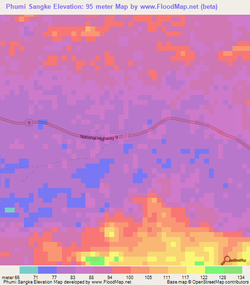 Phumi Sangke,Cambodia Elevation Map