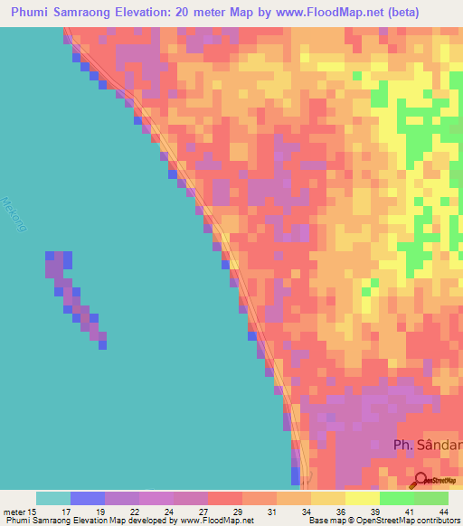 Phumi Samraong,Cambodia Elevation Map