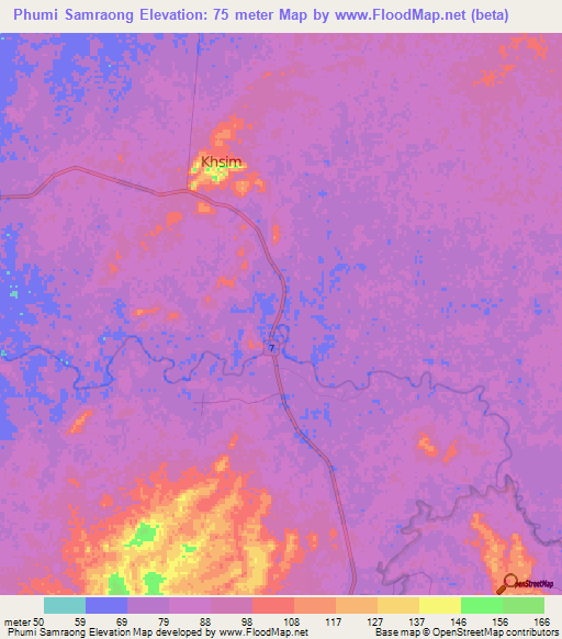 Phumi Samraong,Cambodia Elevation Map
