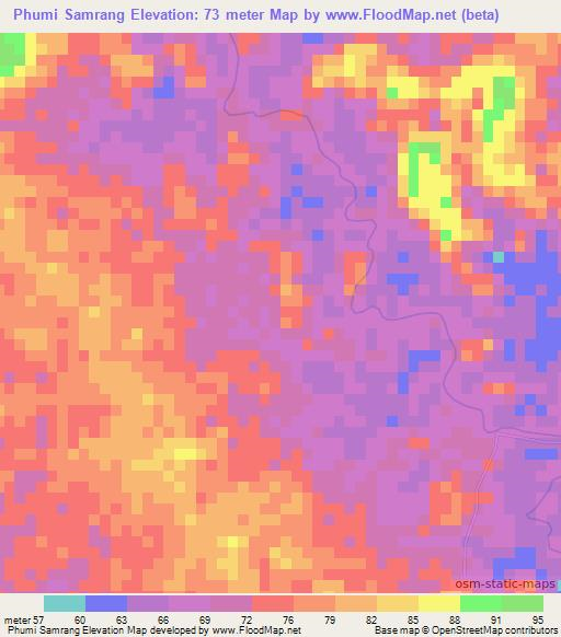 Phumi Samrang,Cambodia Elevation Map