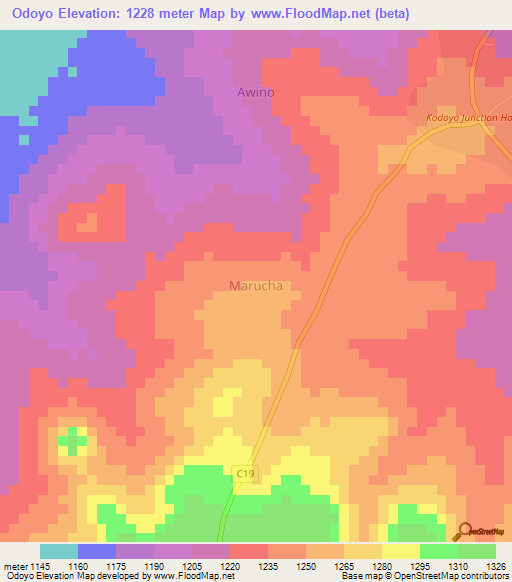 Odoyo,Kenya Elevation Map
