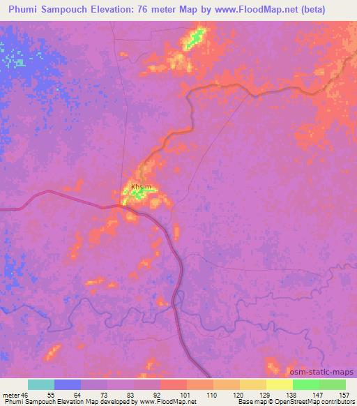 Phumi Sampouch,Cambodia Elevation Map