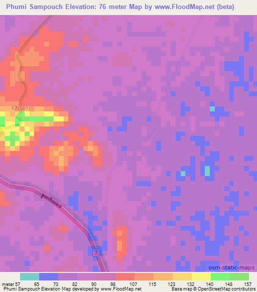 Phumi Sampouch,Cambodia Elevation Map