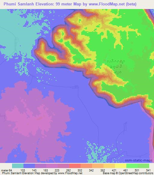 Phumi Samlanh,Cambodia Elevation Map