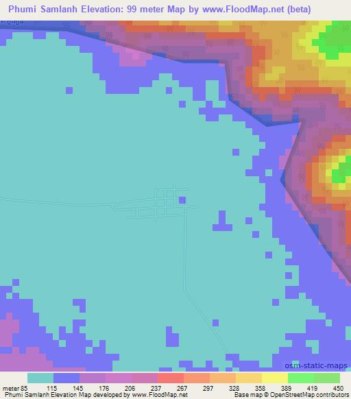 Phumi Samlanh,Cambodia Elevation Map