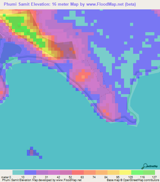 Phumi Samit,Cambodia Elevation Map