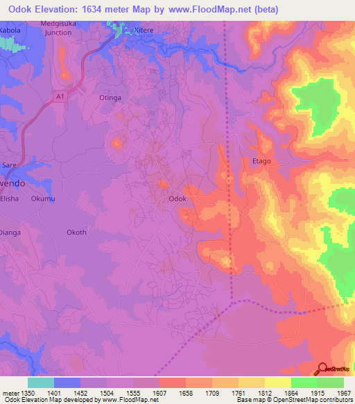 Odok,Kenya Elevation Map