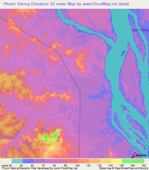 Phumi Salong,Cambodia Elevation Map