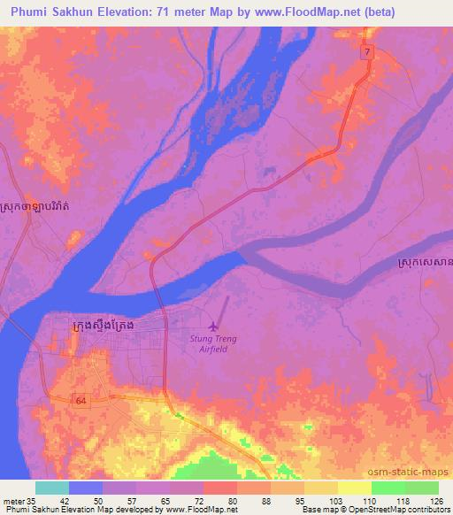 Phumi Sakhun,Cambodia Elevation Map
