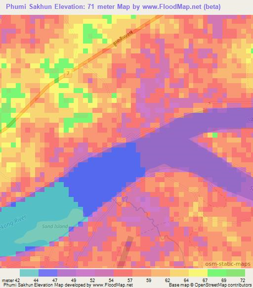 Phumi Sakhun,Cambodia Elevation Map