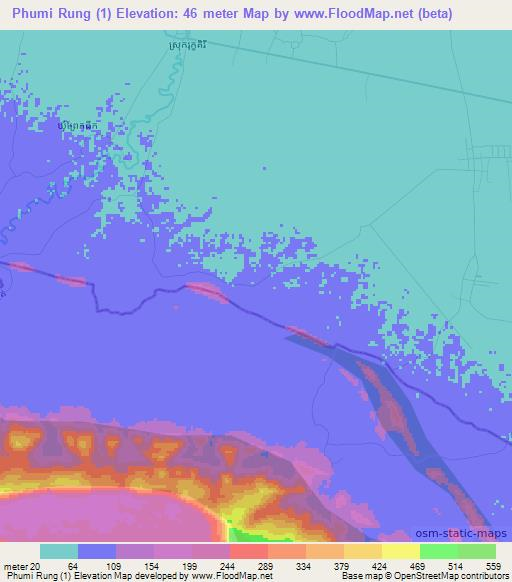 Phumi Rung (1),Cambodia Elevation Map