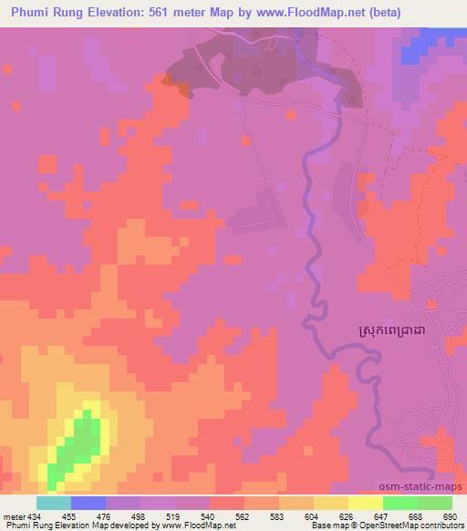 Phumi Rung,Cambodia Elevation Map