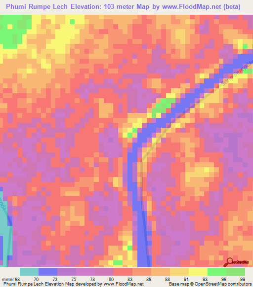 Phumi Rumpe Lech,Cambodia Elevation Map