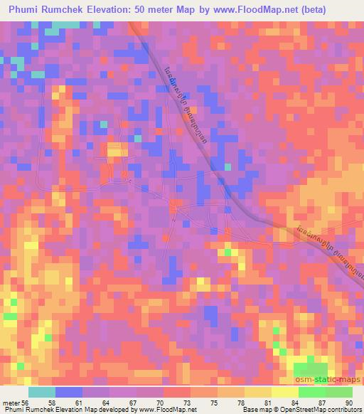 Phumi Rumchek,Cambodia Elevation Map