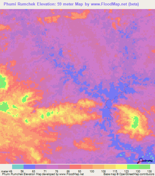 Phumi Rumchek,Cambodia Elevation Map