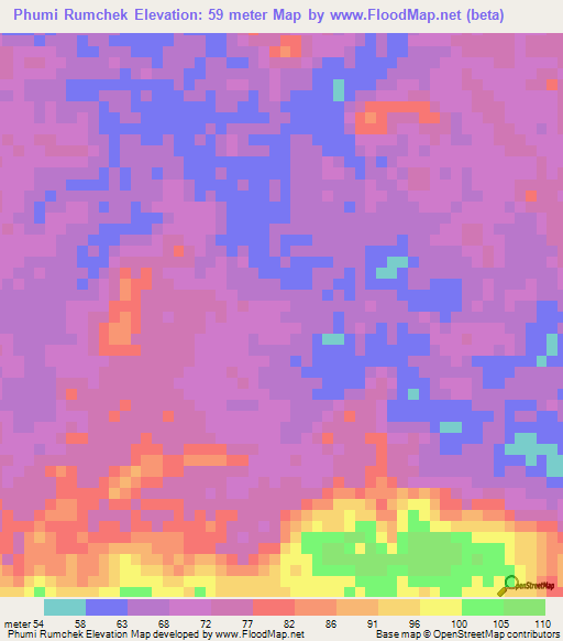 Phumi Rumchek,Cambodia Elevation Map