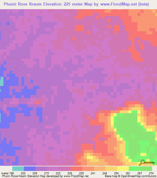 Phumi Rove Kraom,Cambodia Elevation Map