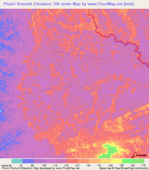 Phumi Romunh,Cambodia Elevation Map