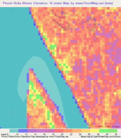 Phumi Roka Khtum,Cambodia Elevation Map