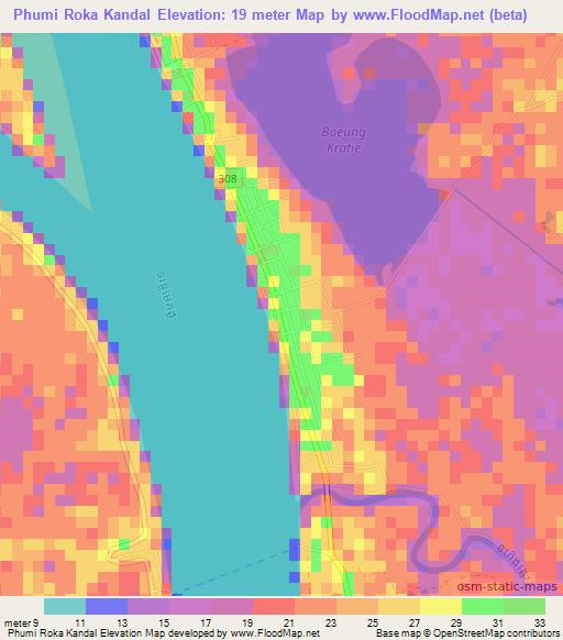 Phumi Roka Kandal,Cambodia Elevation Map