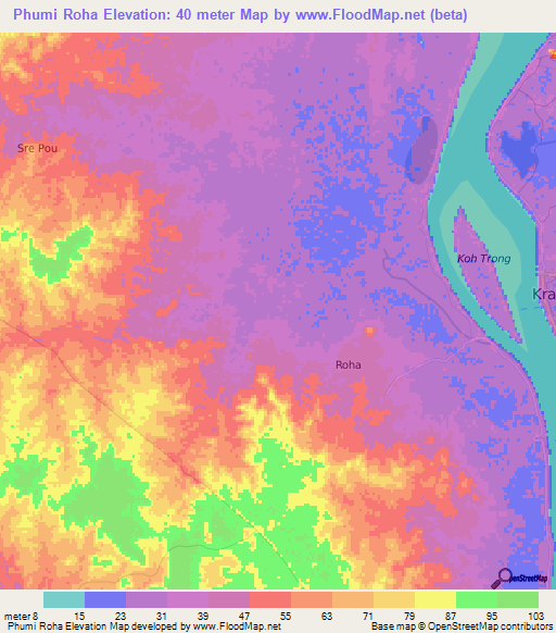 Phumi Roha,Cambodia Elevation Map