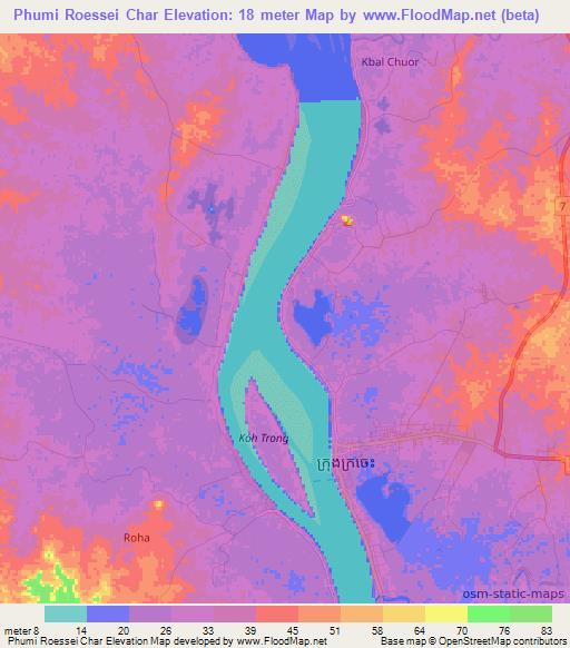 Phumi Roessei Char,Cambodia Elevation Map
