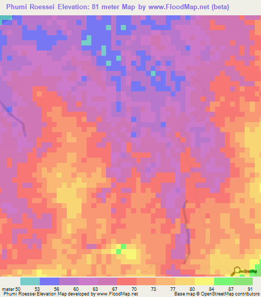 Phumi Roessei,Cambodia Elevation Map