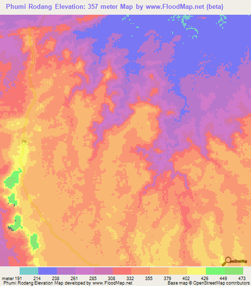 Phumi Rodang,Cambodia Elevation Map