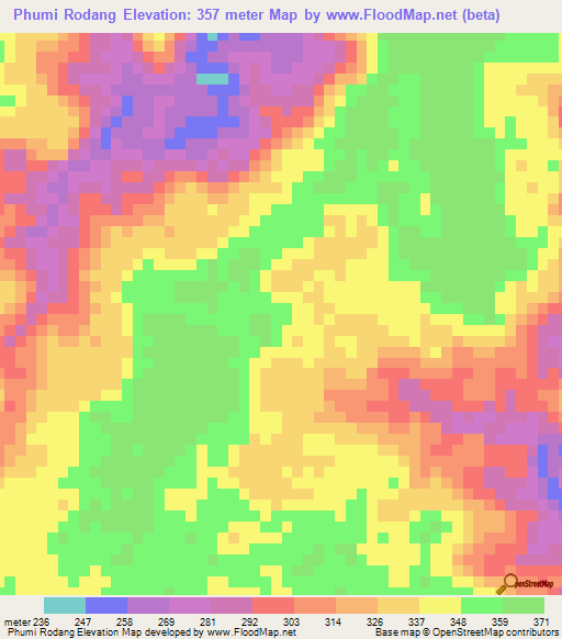 Phumi Rodang,Cambodia Elevation Map