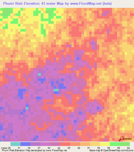 Phumi Rieb,Cambodia Elevation Map