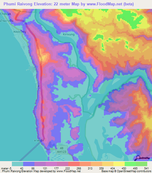 Phumi Raivong,Cambodia Elevation Map