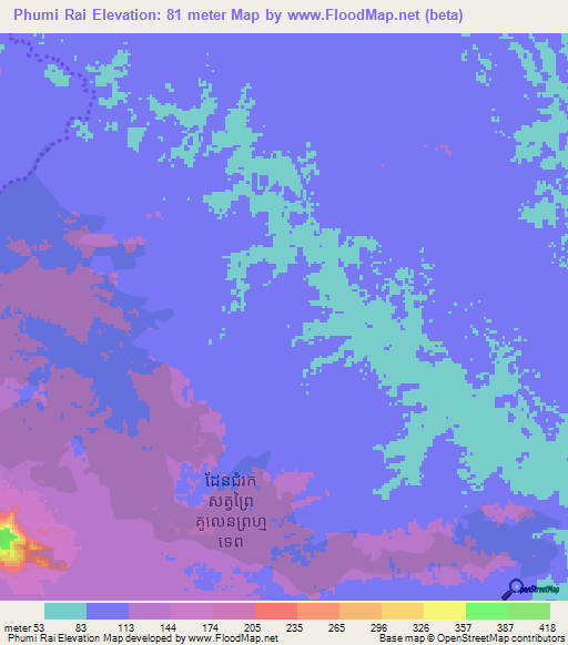 Phumi Rai,Cambodia Elevation Map