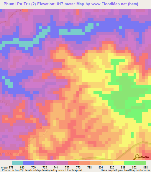 Phumi Pu Tru (2),Cambodia Elevation Map