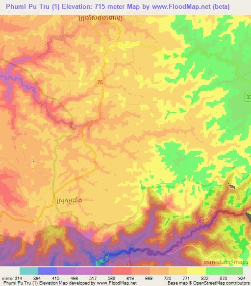 Phumi Pu Tru (1),Cambodia Elevation Map