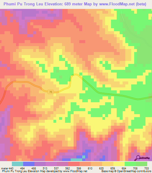 Phumi Pu Trong Leu,Cambodia Elevation Map