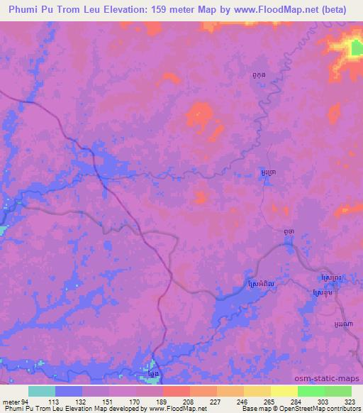 Phumi Pu Trom Leu,Cambodia Elevation Map