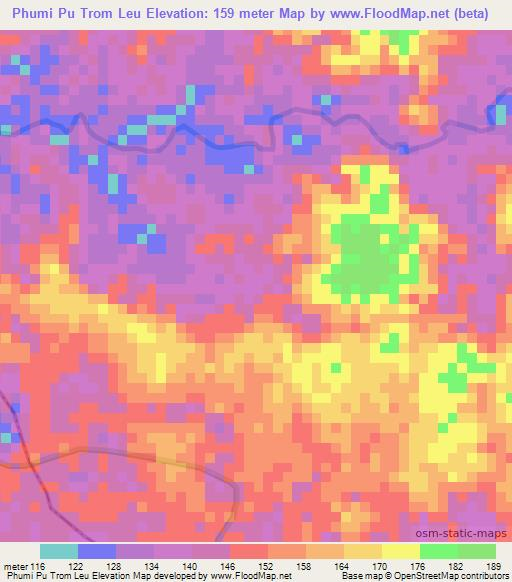 Phumi Pu Trom Leu,Cambodia Elevation Map